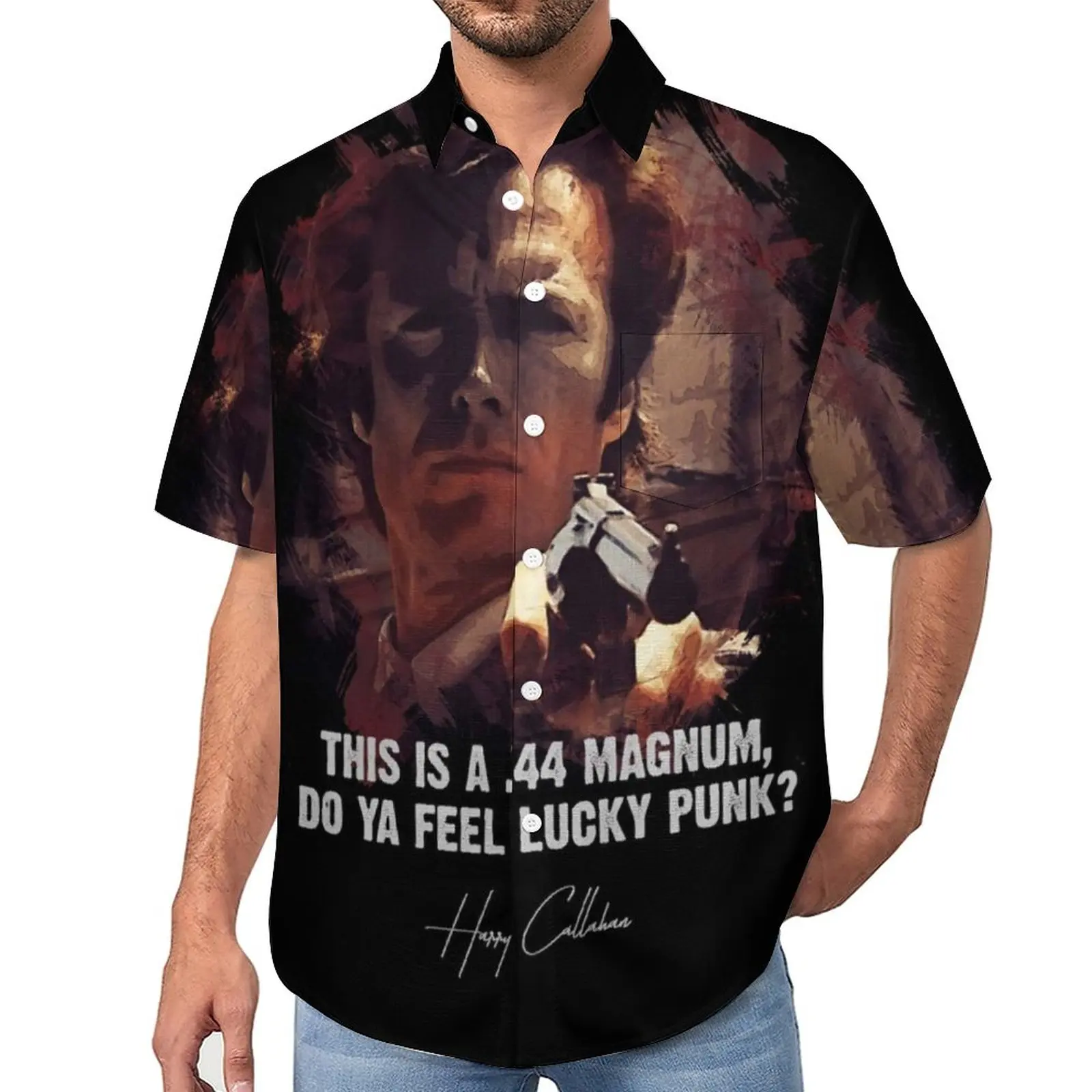 

Clint Eastwood, рубашка для отпуска Lucky в стиле панк, режиссера актера, Гавайские повседневные рубашки, мужские модные блузки, дизайнерская одежда с коротким рукавом