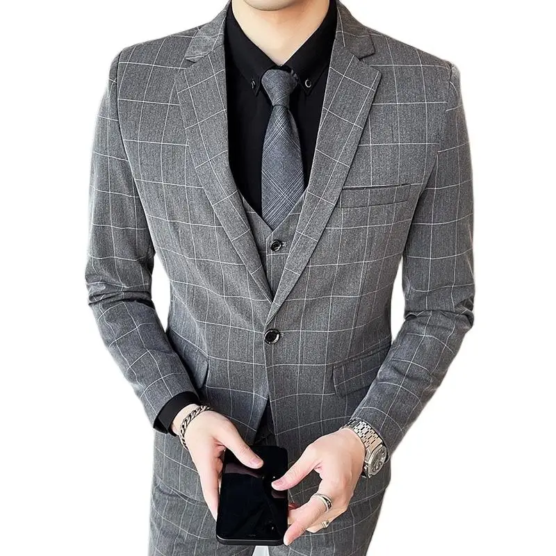 New (suit + Vest + Trousers) Single Button Slim Fashion Business Professional Formal Dress Banquet Suit Dress Three-piece Suit