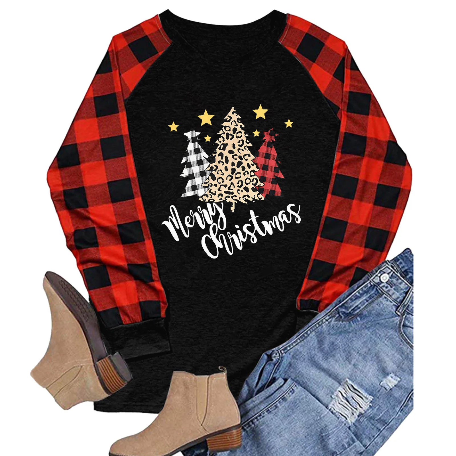 

Женская мода Рождественский принт с длинным рукавом реглан клетчатая Футболка реглан Топ 2 рубашки для беременных