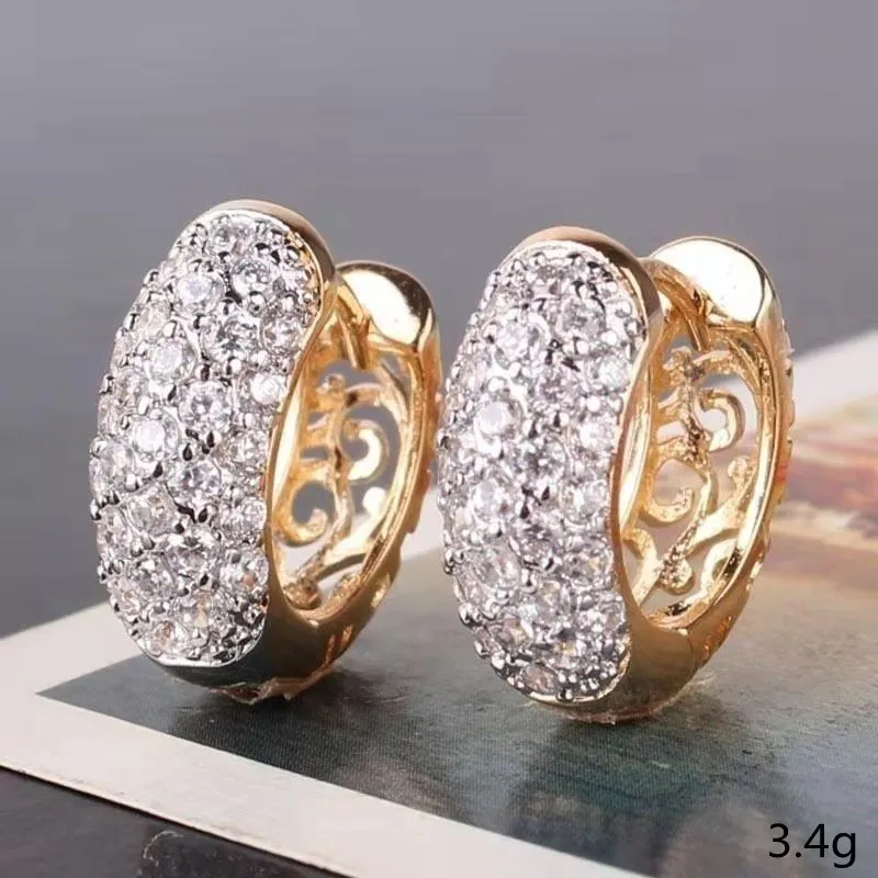 

Elegant Gold Color Round Circle Hoop Earrings Micro Paved Dazzling Rhinestone Zircon Crystal for Women Party Fashion Jewelry