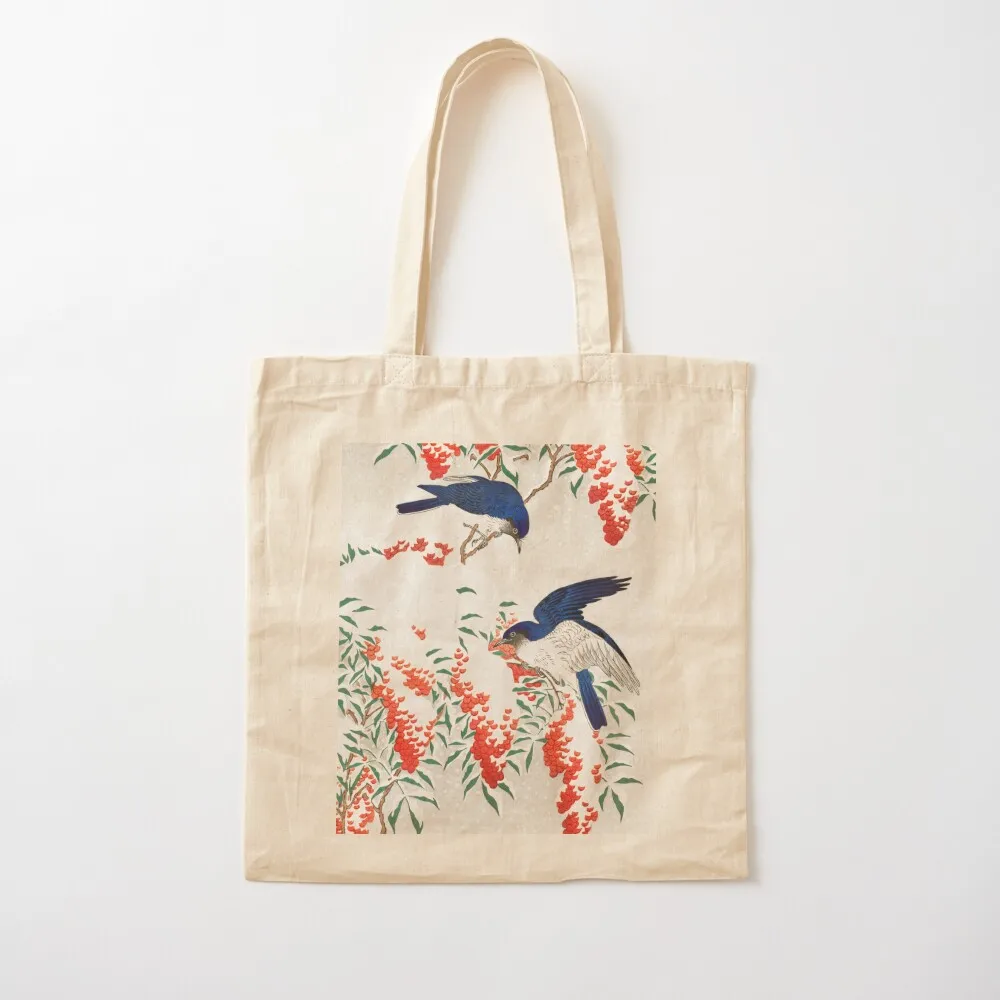 Японское искусство - Flycatchers on a Nandina Bush от Koson Ohara Tote Bag Женские сумки Shopper эко-пакет