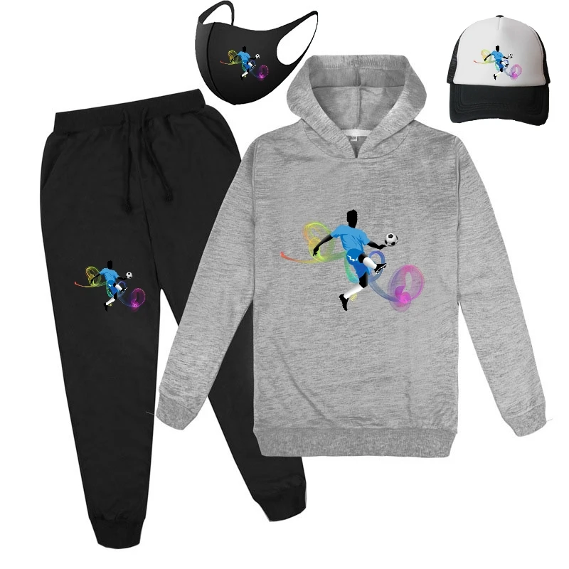 

New Long Sleeved Sweater Children's Clothing Suit Children's Sweater Suit Children's Four Piece Suit Football Theme Clothing