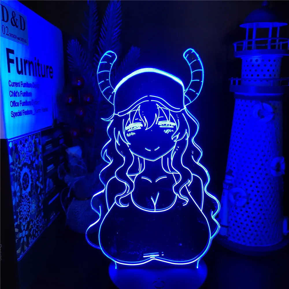 Anime Led Light Miss Kobayashi's Dragon Maid Quetzalcoatl Lucoa Bust Figure 3d Lamp Room Decor Night Lights Manga Birthday Gift