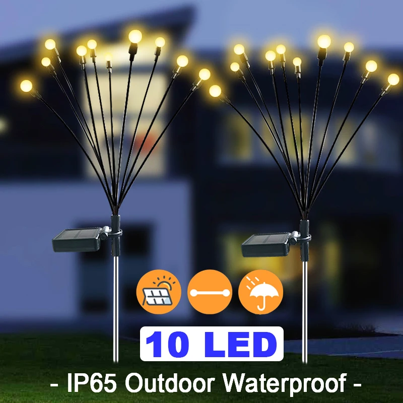 10LED Solar LED Light Outdoor Garden Decoration Landscape Lights Firework Firefly Lawn Lamps Country House Balcony Decor Lamp