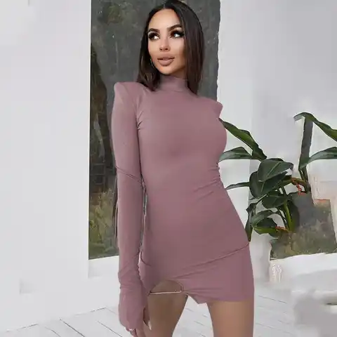 Women Dress Slim Fit Comfortable Split Round Neck All Match Dress-up Polyester Long Sleeve Party Dress Women Clothes