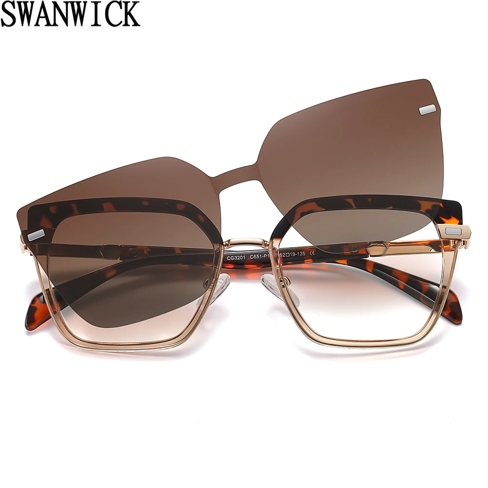 Swanwick TR90 cat eye sunglasses UV400 square hot sale clip on polarized sun glasses for women fashion brown black gift items