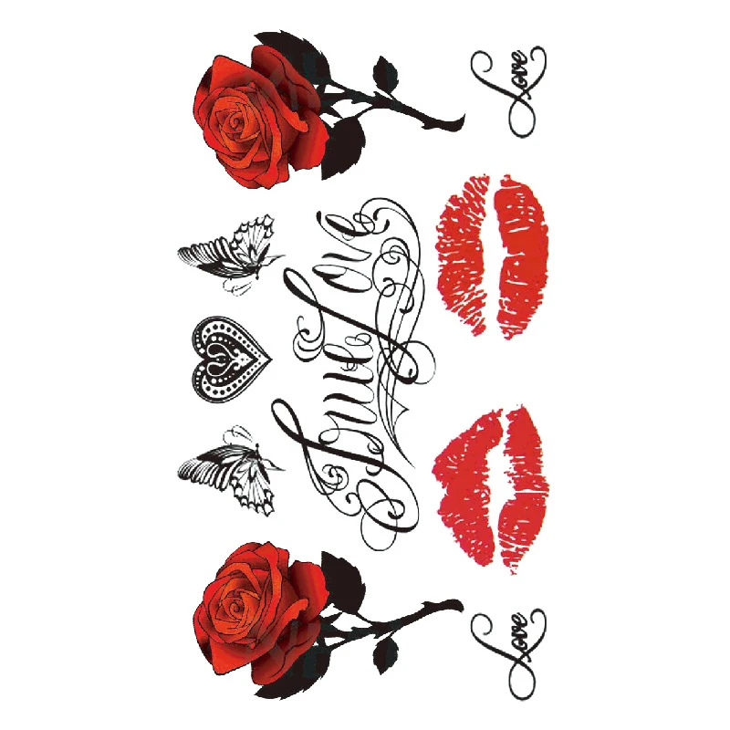 

New Sexy Lips Rose Temporary Tattoo Sticker for Women Girls Sweet Love Letters Waterproof Tatoo Art Fake Tattoos Stickers