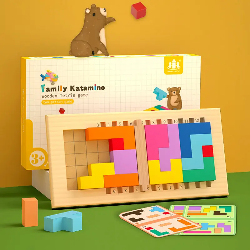 

Wooden Geometric Solids Puzzle 40 Double-sided Challenge Cards Children Brain-Training Homeschool Supplies Educational Baby Toys