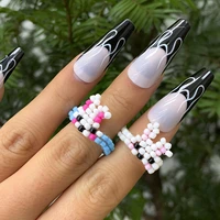 2022 new simple rice beads handwoven cute rabbit rings womens personality cartoon ring girls birthday fashion jewelry gifts