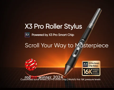 Роликовый стилус XP-Pen X3 Pro, 16 тыс. уровней давления, совместимый со столом для рисования Artist 22 Plus / Artist Pro Gen 2/ Deco Pro Gen 2