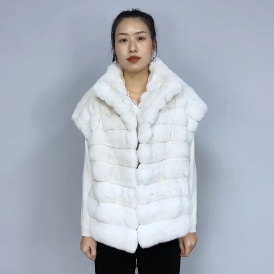 Fur Coat Women Natural Chinchilla Real Rex Rabbit Fur Vests Winter Warm Vest For Women White Fashion 2023
