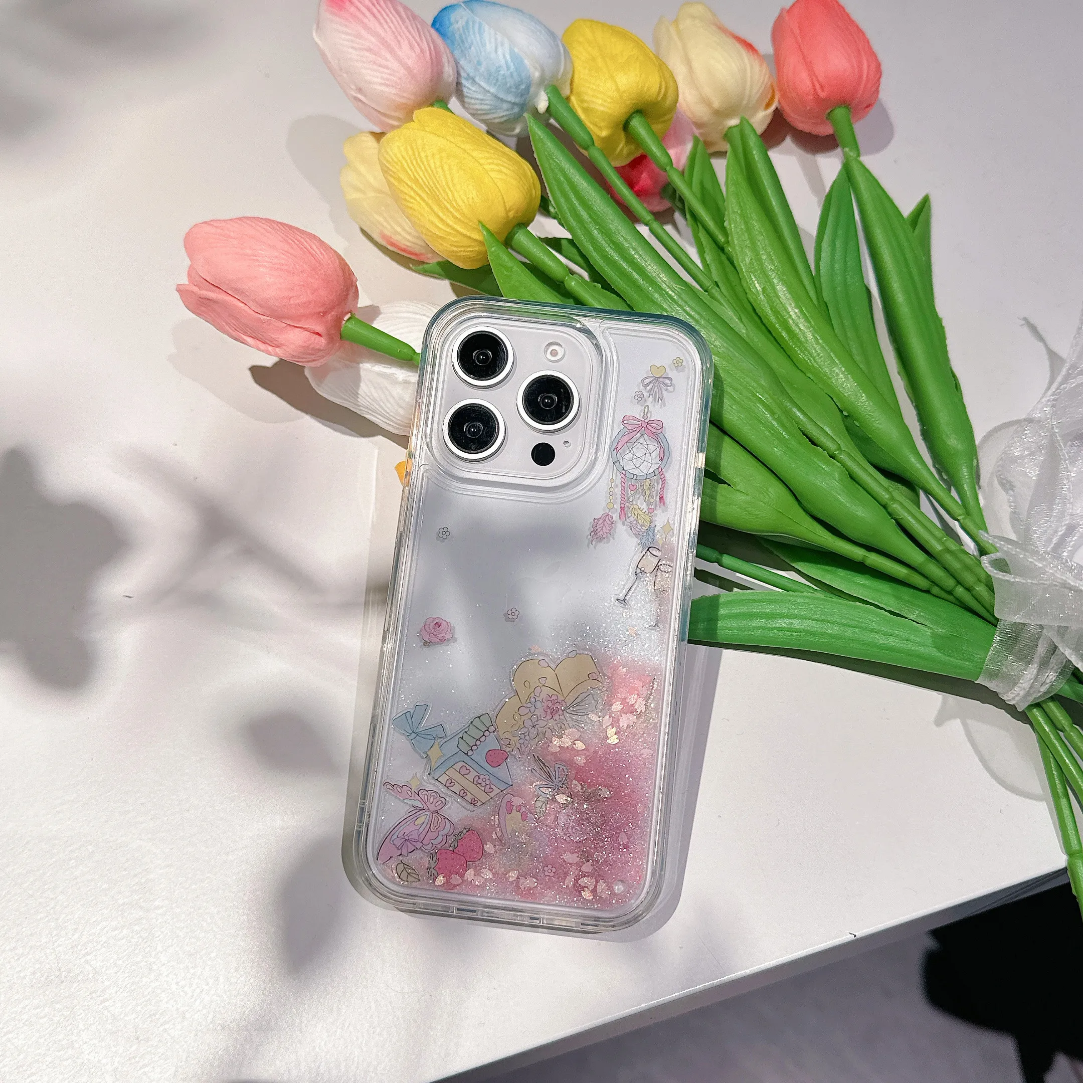 3D зыбучий песок розы узор для iphone 14 14Pro 14Promax 13 13Pro 13Promax 16Pro 16Promax 11 15 15Pro 15Promax Жесткий