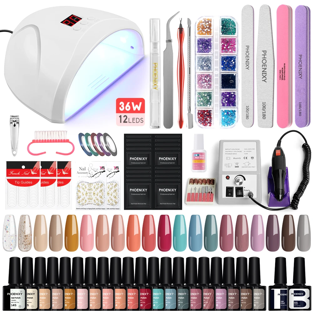 

Full Gel Nail Polish Set with 36W/54W Nail Lamp Nail Drill Machine Kit Semi Permanent UV Gel Varnish Soak Off UV Gels Tools Set