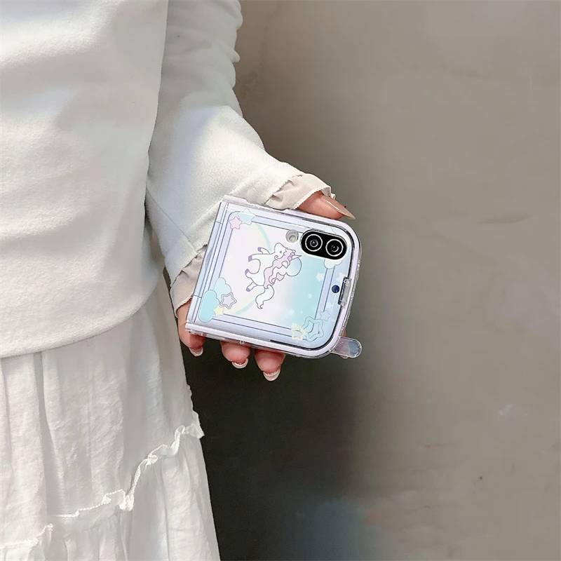 Чехол для телефона Multeasy с милым единорогом и ремешком Samsung Galaxy Z Flip 5 4 Animal Design