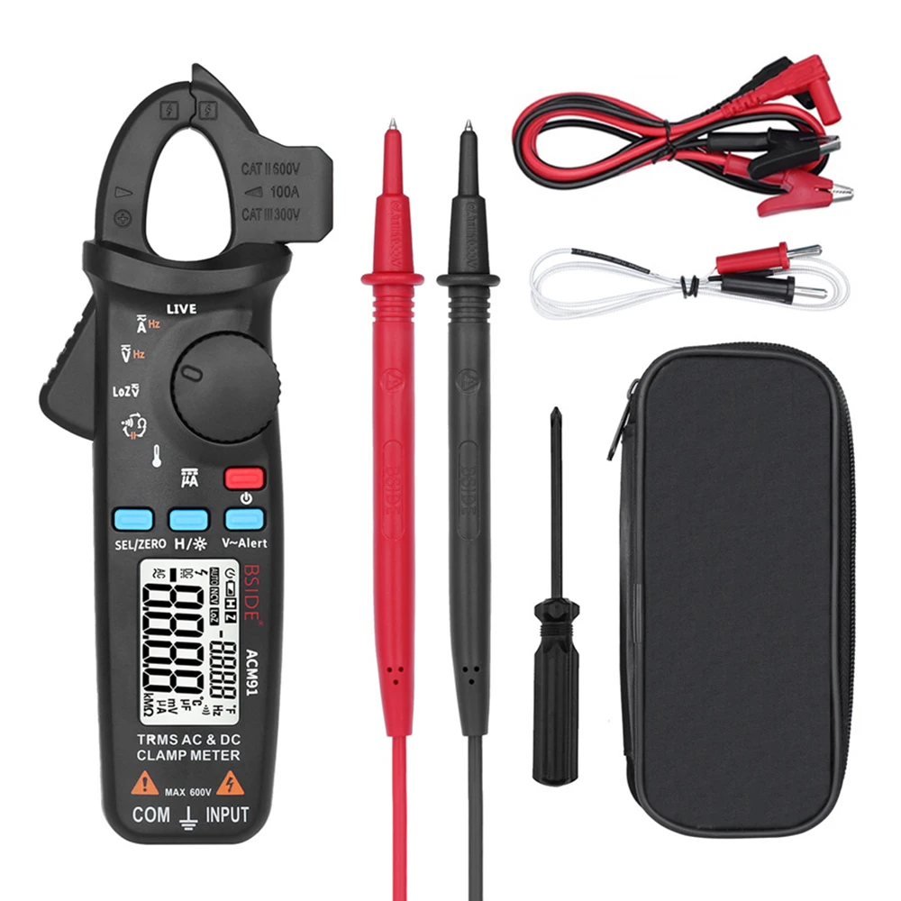 

BSIDE ACM91 Digital Clamp Meter AC/DC Auto Range TRMS Multimeter Live Check NCV Frequency Capacitor Tester