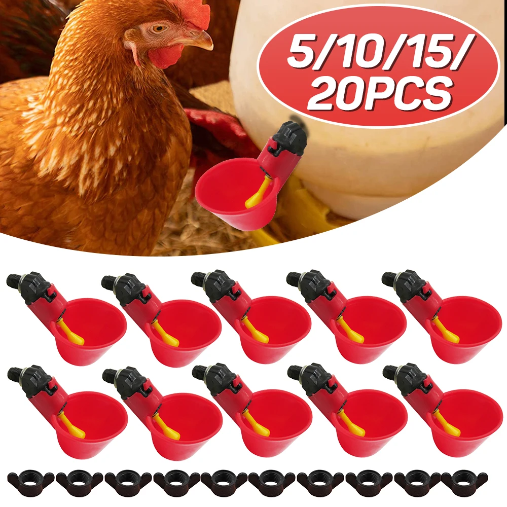 

5-20PCS Automatic Chicken Drinker Quail Hanging Water Cup Nipple Drinking Bowls Feed Bird Coop Drinker Cups for Backyard Poultry