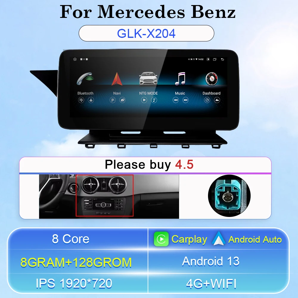

10,25-дюймовый Android 13 Auto Carplay автомобильный радиоприемник для Mercedes Benz GLK Class X204 2008-2015 мультимедийный видеоплеер навигация GPS DSP