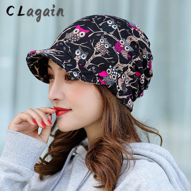 

Women Hat Short Brim Warm Foldable Earflap Women Cap Ethnic Style Floral Print Autumn Winter Hat Daily Clothing