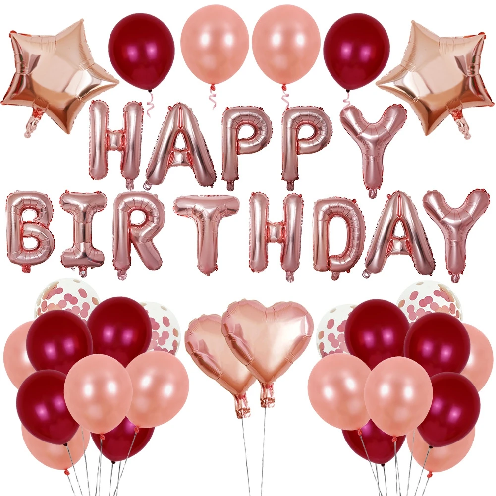 Happy набор воздушных шаров на день рождения, розовое золото, украшение для вечеринки в виде букв, для детей и взрослых, фольгированные шары, алфавит, шары из латекса, гелий