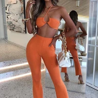 2022 new womens sexy suspender wrap chest high waist flare pants temperament two piece suit women sexy club plus size
