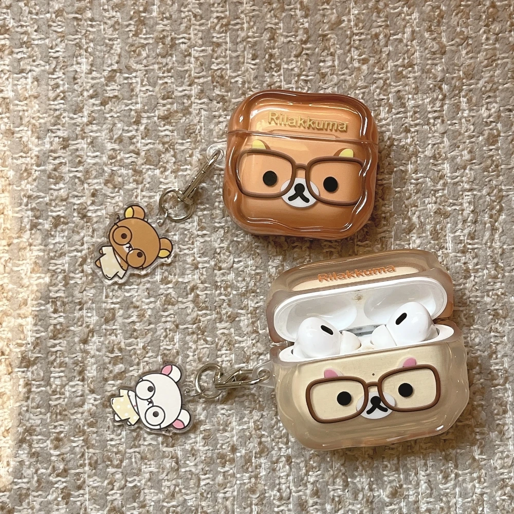 Фото Милый мультяшный чехол для наушников Rilakkuma Bear для Airpods 4 Pro 3 2 1, защитный чехол для беспроводной Bluetooth-гарнитуры с брелоком №5