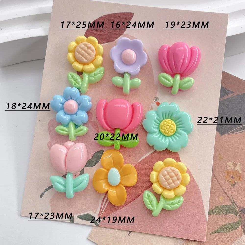 

10 шт., блестящие кавайные Подсолнухи, тюльпаны, украшения с бантом, плоские кабошоны для шпильки, скрапбукинга, ремесленных изделий из смолы
