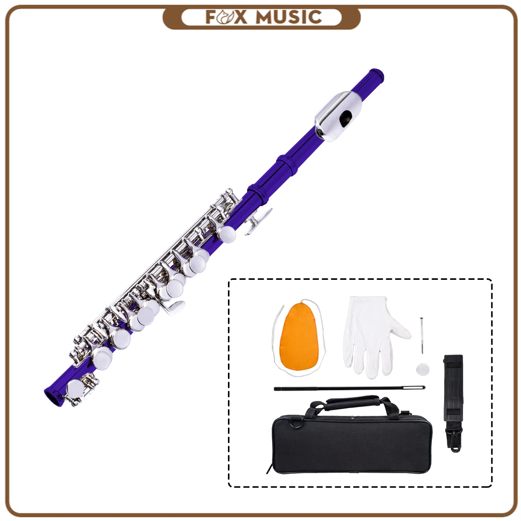 Excellent Nickel Plated C Key Piccolo Blue Color W/ Case Cleaning Rod And Cloth And Gloves Cupronickel Piccolo Set