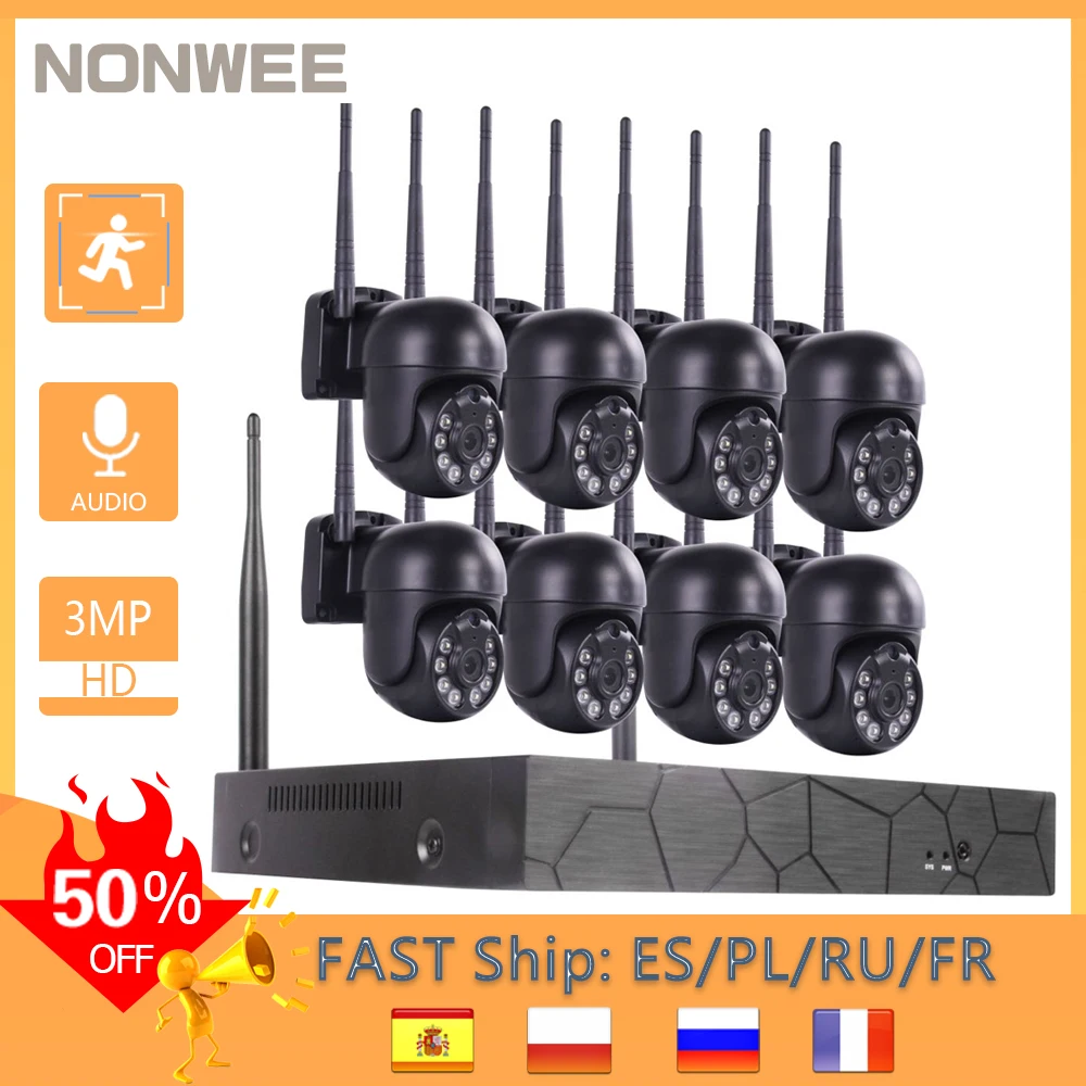 

H.265 8CH 3MP CCTV Security Surveillance Camera System Kit AI Face Detection Audio Record Outdoor IP Camera CCTV Video NVR Set