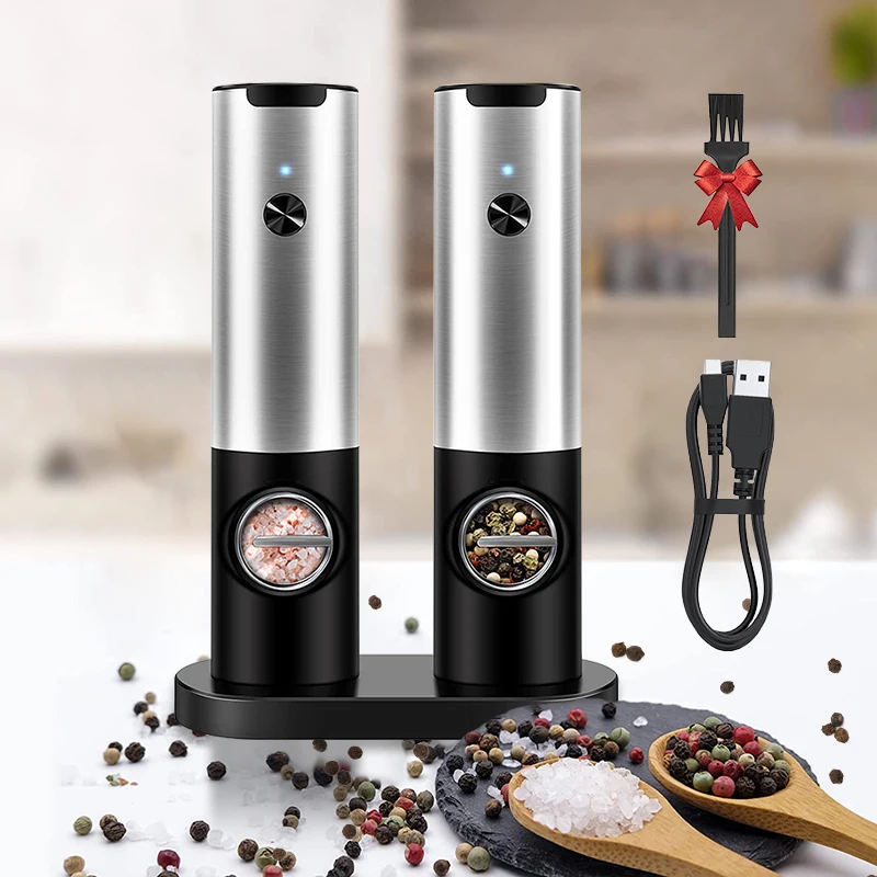 

1/2PCS Stainless Steel Electric Automatic Rechargeable Pepper Mill Salt Spice Grinde with Charging Base