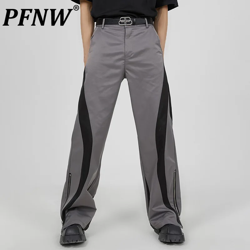 

PFNW Spring Summer Men's Tide Contrast Side Zippers Suit Pants Fashion Cool Motorcycle Straight Baggy Techwear Trousers 12A9555