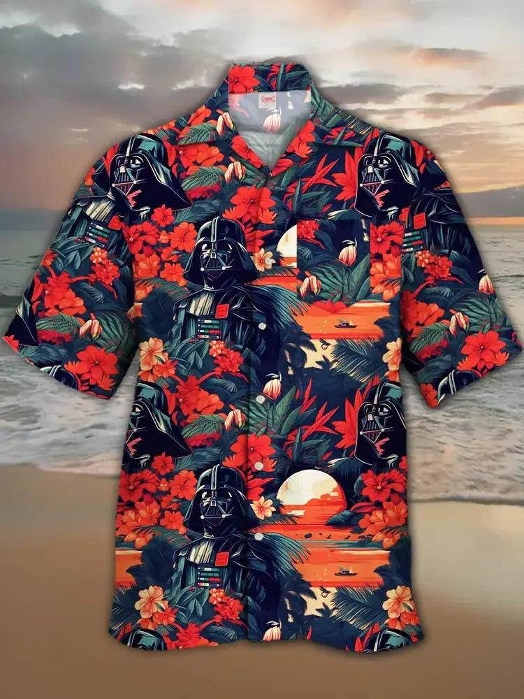 Disney Fashion Ukiyo-E Tropical Floral Sci-Fi Space Samurai Printing Turndown Collar Hawaiian Short Sleeve Shirt Casual Shirts