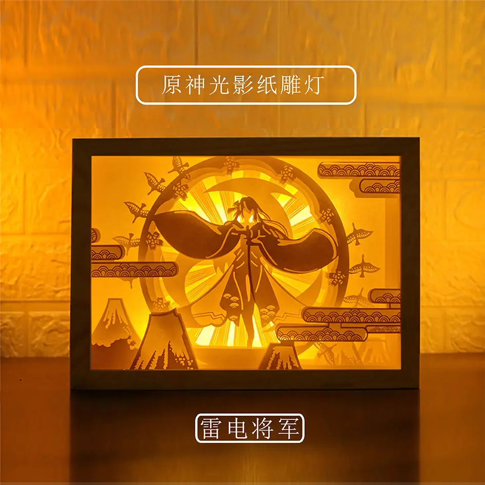 

2022 Genshin Impact Beelzebul Eula Zhongli Night Light Paper-cut Atmosphere Lamp 3D Paper Carving Art Lamp USB Power for Bedroom