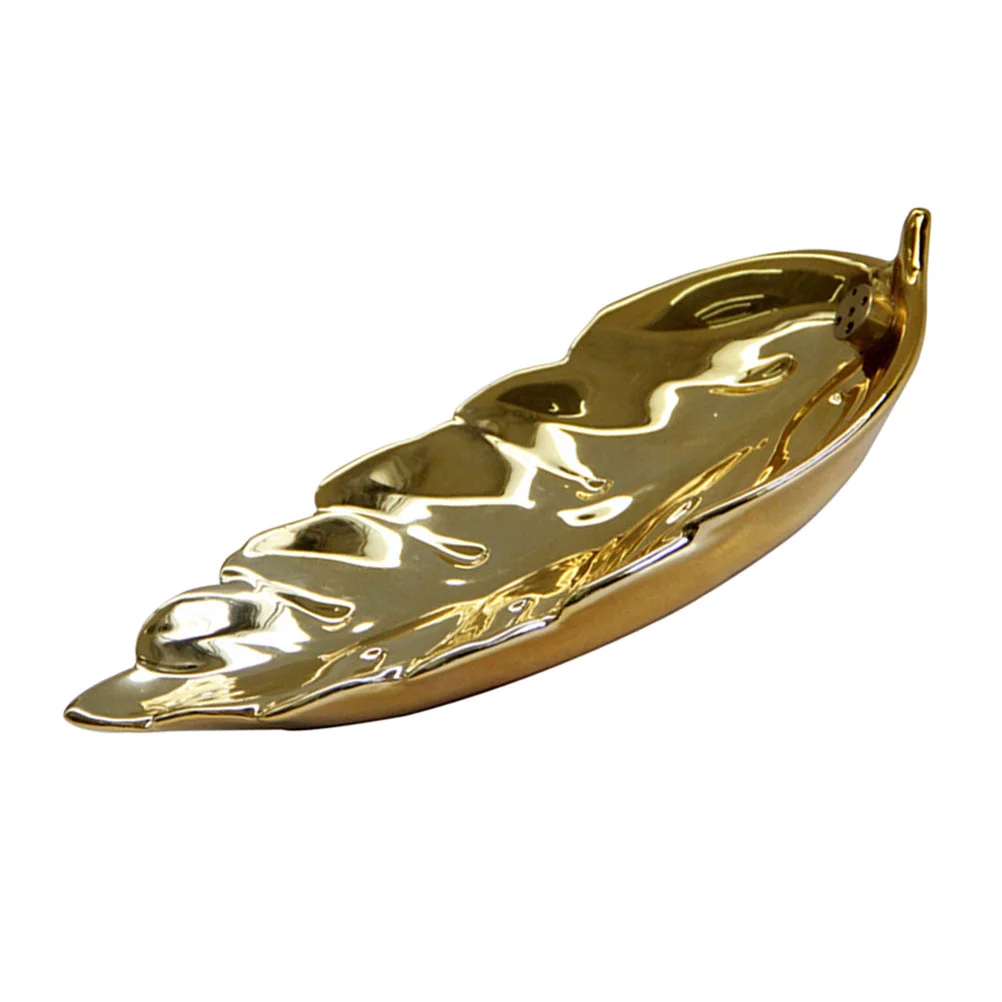 

Retro Desktop Ceramic Aromatherapy Burner Leaf Shape Censer Ornament Golden
