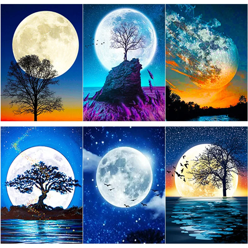 

50X70CM New 5D DIY Diamond Painting Shade Tree Diamond Embroidery Full Moon Cross Stitch Full Round Drill Home Decor Manual Gift