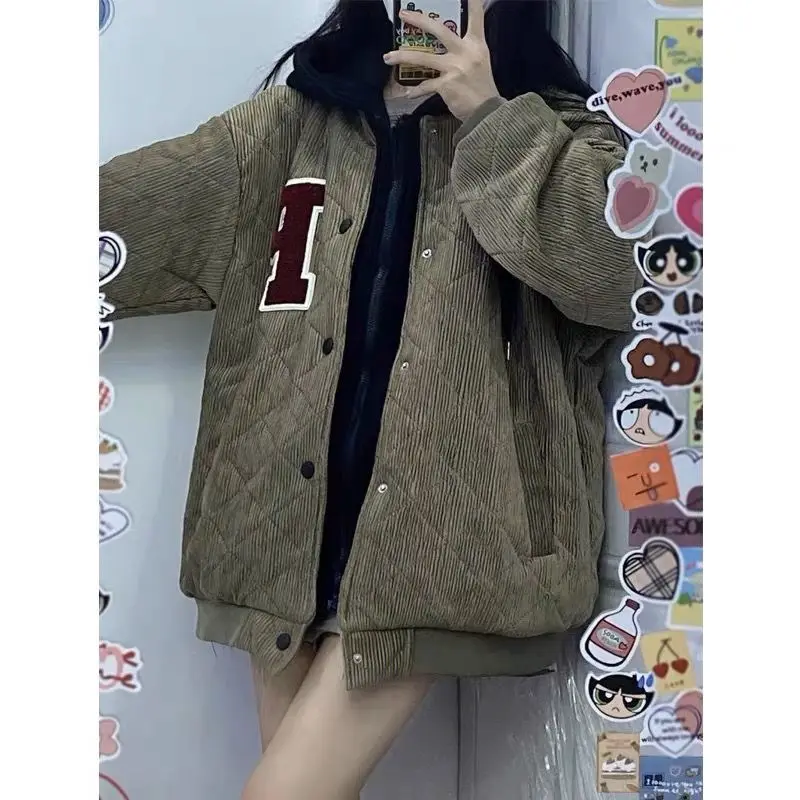 Corduroy Outerwear Jackets Women's Autumn Winter New Vintage Couple Thickened Cotton Dress Hooded Cardigan