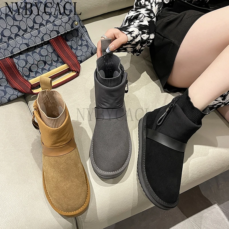 Shoes White Ankle Boots Boots-Women Winter Footwear Zipper Round Toe Clogs Platform Flat Heel Australia Low 2023 Lolita Rubber