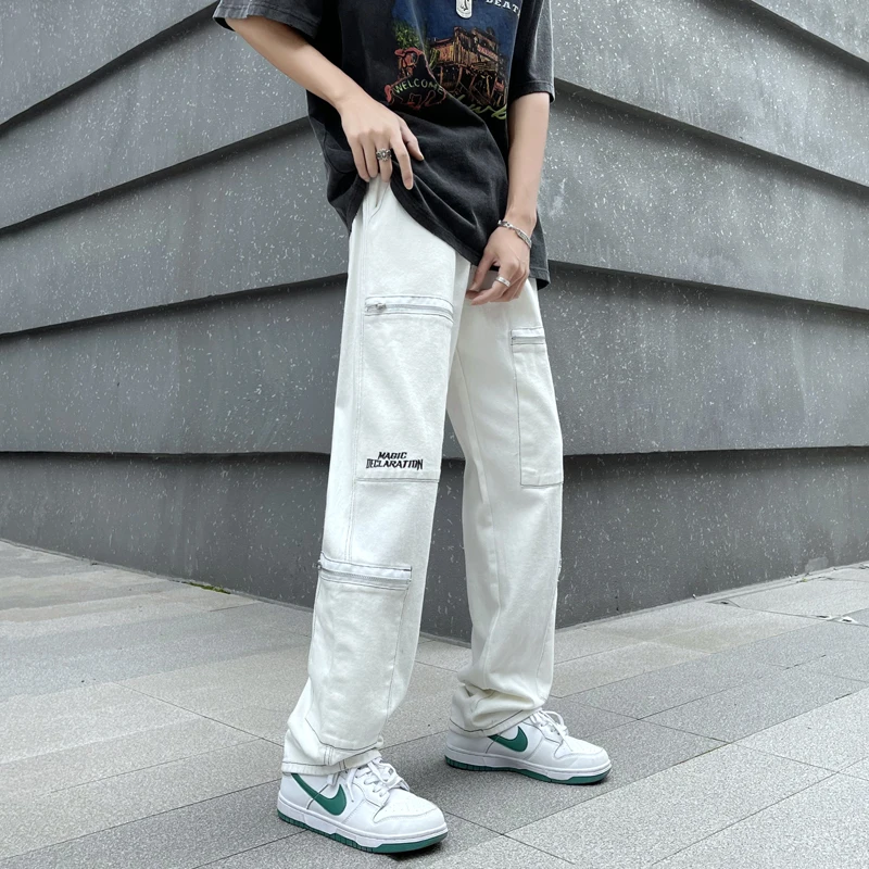 Простые однотонные белые женские джинсовые брюки унисекс уличная одежда для