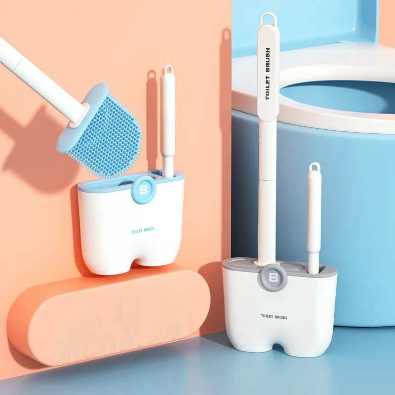 

Soft TPR Silicone Head Toilet Brush with Holder Set Wall-mounted Detachable Handle Bathroom Cleaner Cleaning Kit WC Accessories