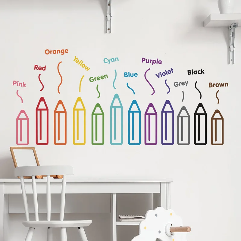 Мультяшные радужные карандаши настенные наклейки самоклеящиеся цветные для