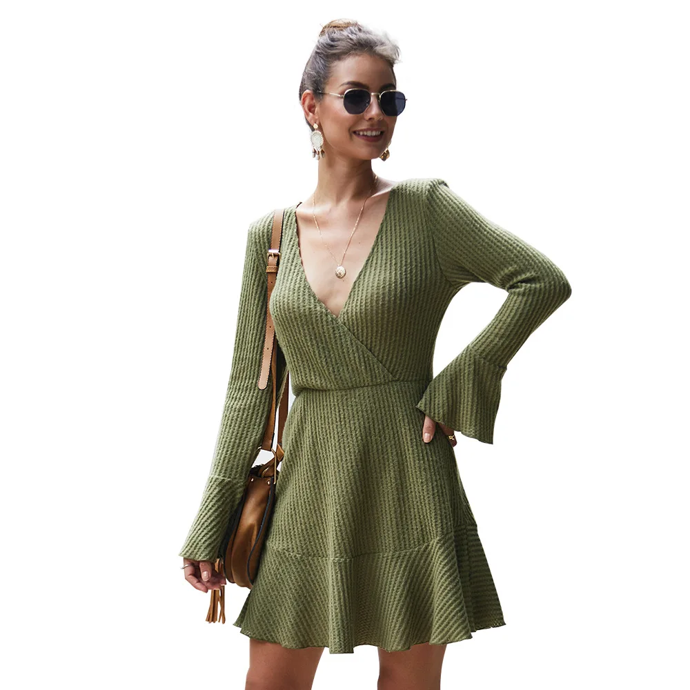 

Women's Autumn And Winter V-neck Sexy Knitted Dress