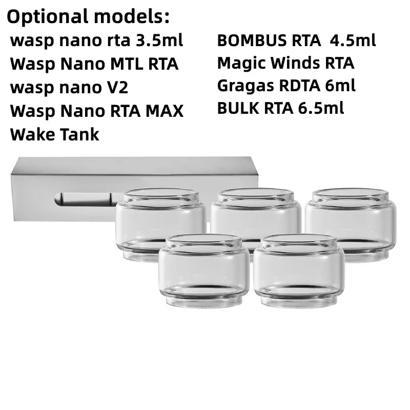 

5PCS YUHETEC Bubble Glass Tube for Oumier wasp nano rta 3.5ml / Wake Tank / BOMBUS RTA 4.5ml / Magic Winds RTA /Gragas RDTA 6ml