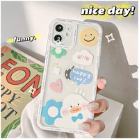 cartoon lovely white ducks phone case for iphone 12 13 mini 11 12 13 pro max liquid soft silicone lens protection cover