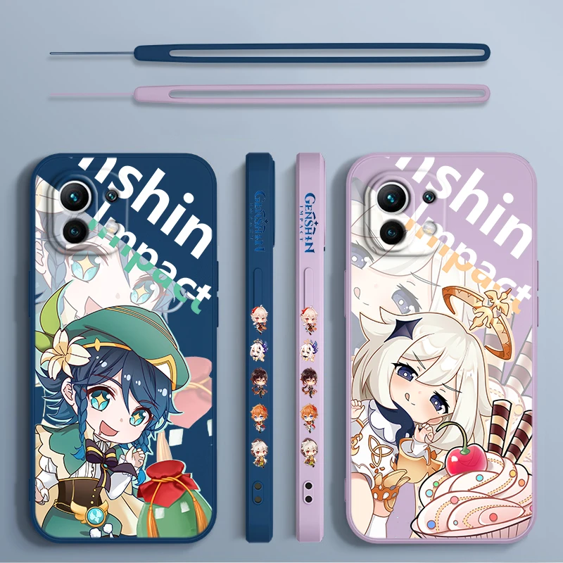 

Genshin Impact Venti Paimon For Xiaomi Mi 13 12S 12 12T 12X 11i 11T 11 10 10S Pro Lite Ultra Liquid Left Rope Phone Case