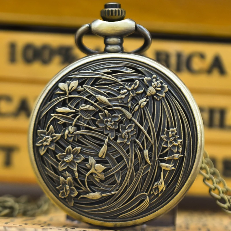 Винтажные Бронзовые Кварцевые Карманные Часы Креативные Складные С Рельефным