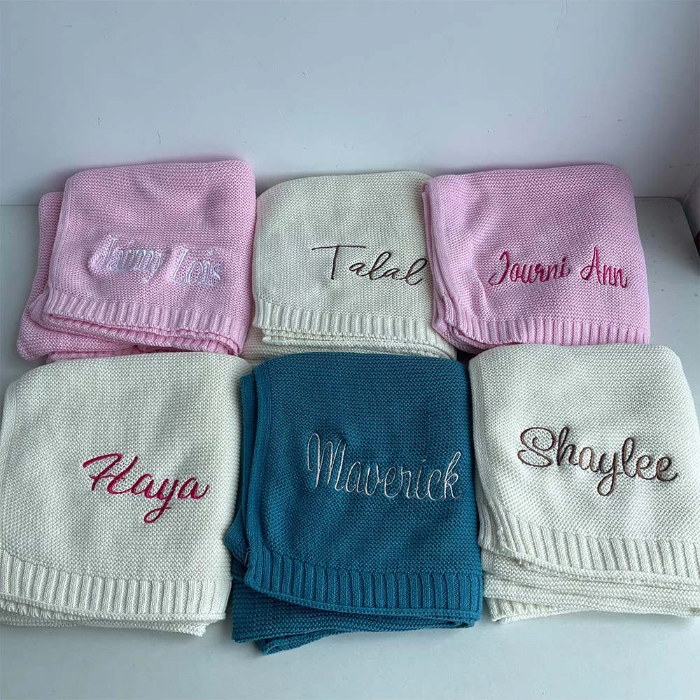 

Customized Baby Blanket Embroidered Baby Name Baby Shower Gift Soft and Breathable Cotton Knitted Blanket Personalized Gift