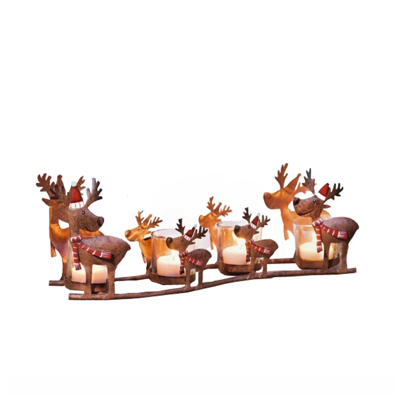 

Iron Christmas Mother and Son Elk Trolley Candlestick Retro Children's Room Deer Sled Candle Cup