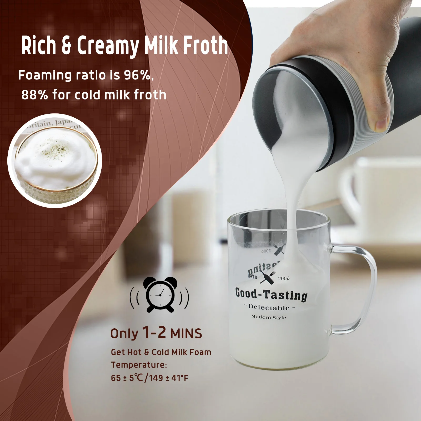 New electric milk frother household mute hot and cold high-efficiency milk frother stainless steel coffee frother Y1001