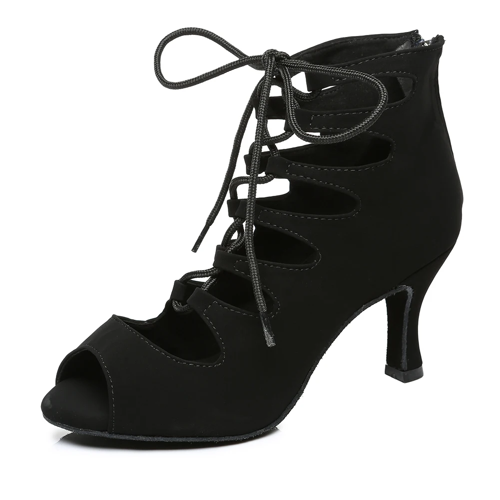 DKZSYIM Purple/Black Latin Dance Shoes Women Ballroom Tango/Salsa Dancing Boots Open-Toe High Top Dance Shoes High Heels 6-10CM