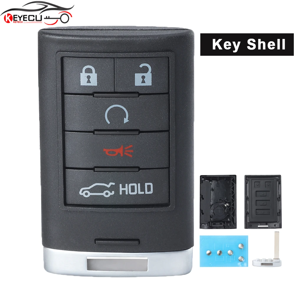 

KEYECU 5 Button Smart Remote Key Case Shell Fob for 2010 2011 2012 2013 2014 2015 Cadillac SRX ATS XTS NBG009768T