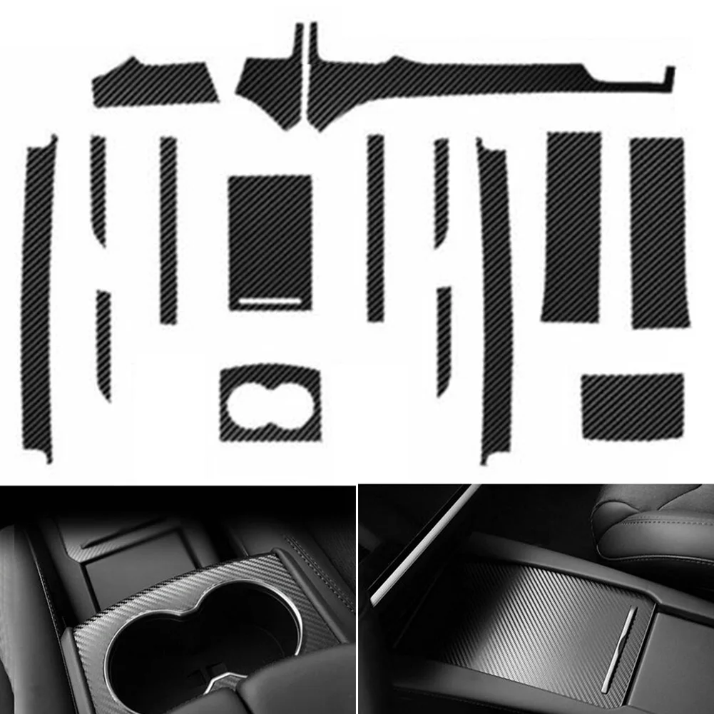 

High Quality Sunscreen Useful Interior Car Stickers Center Console 1 Set Black Carbon Fiber Look Vinyl Waterproof